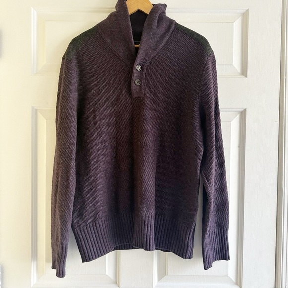 Banana Republic Large Merino Wool Blend Shawl Collar Sweater Pullover Purple - Picture 1 of 7